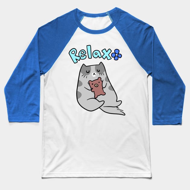 Relax Cat and Teddy Baseball T-Shirt by saradaboru